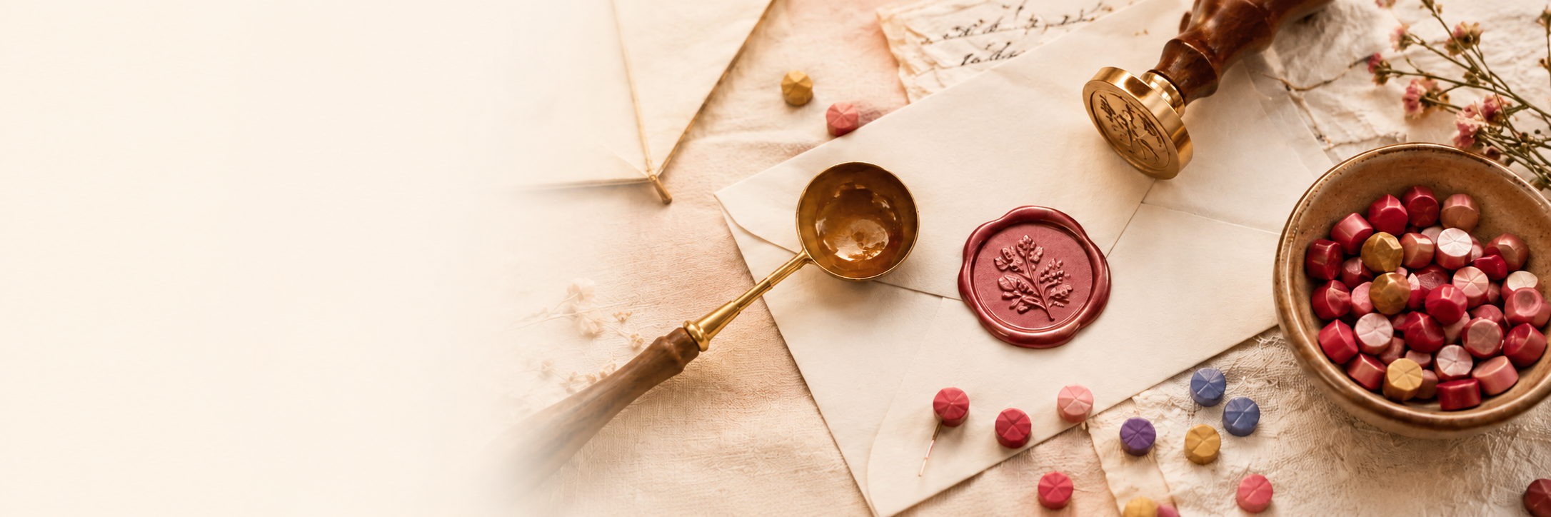 Wax seal stationery flatlay